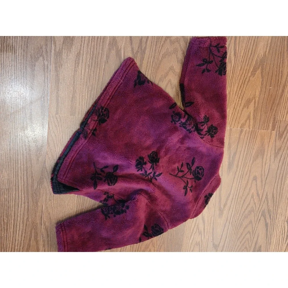 Baby Gap Burgundy Fleece Floral Frog Toggle Jacket 12-24 Months Kids L/XL